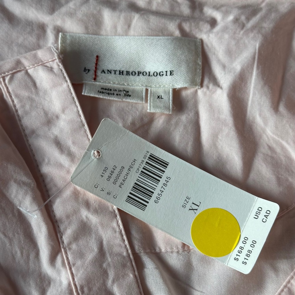 Anthropologie Peach Cotton Somerset Smocked Tiered Midi Dress XL New - Picture 3 of 8
